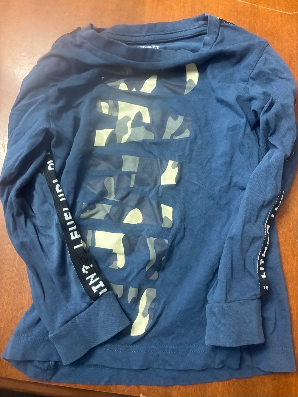 Boys Long-Sleeve Navy Graphic Tee with Camo Accent